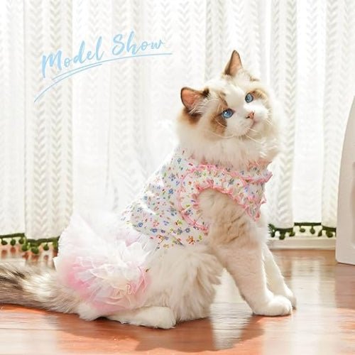 Floral Princess Cat Tutu Dress with Leash D Ring - Image 3